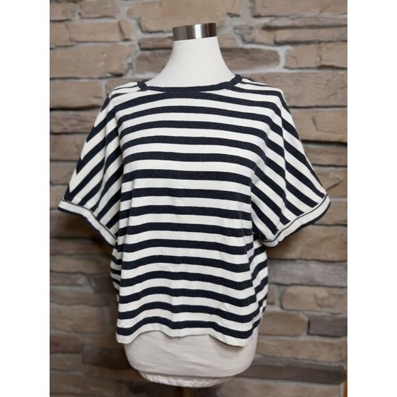 Rag Poets Blue And White Oversized Striped Tshirt Sz XS - Picture 1 of 9